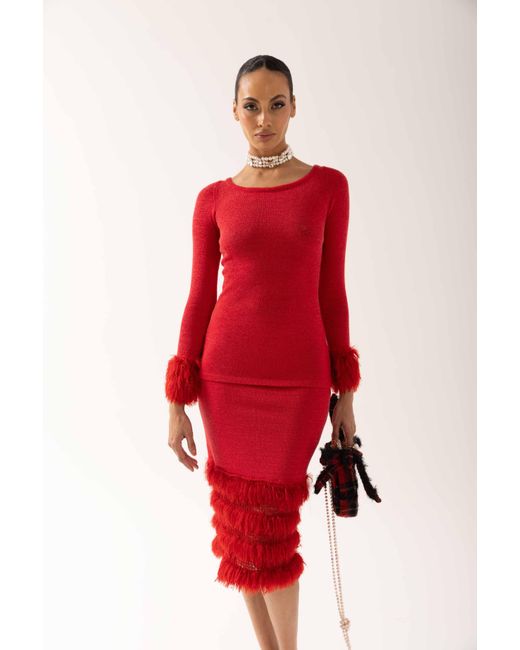 Andreeva Red Knit Top With Handmade Knit Cuffs