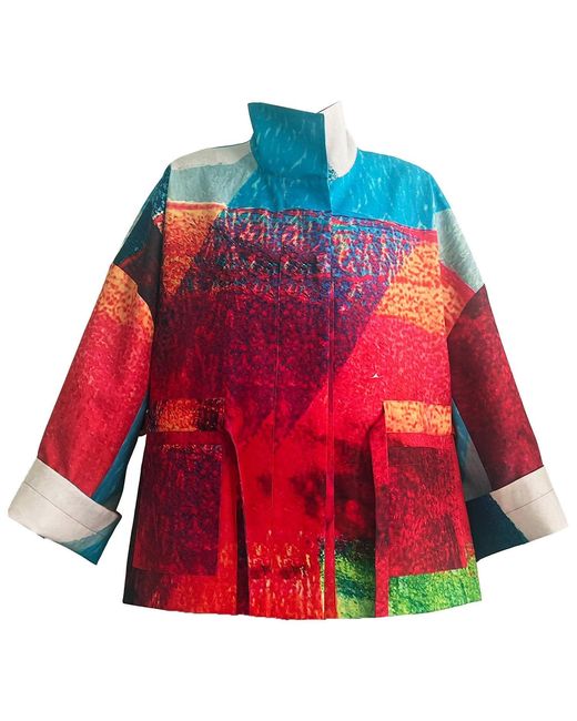 Maxjenny Red Square Boxy Jacket Print Turquise