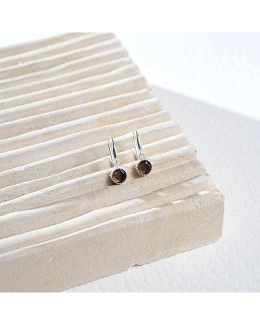 Auree Jewellery White Barcelona November Smokey Quartz Birthstone Hook Earrings