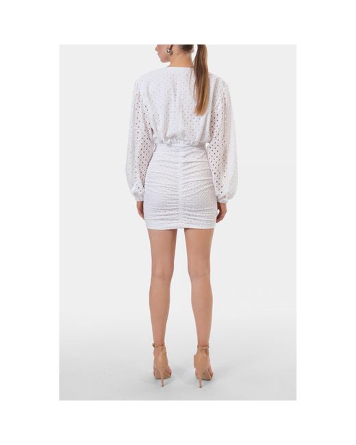 AGGI by HALEWSKI White Trudy Mini Lace Dress With Long Baloon Sleeves
