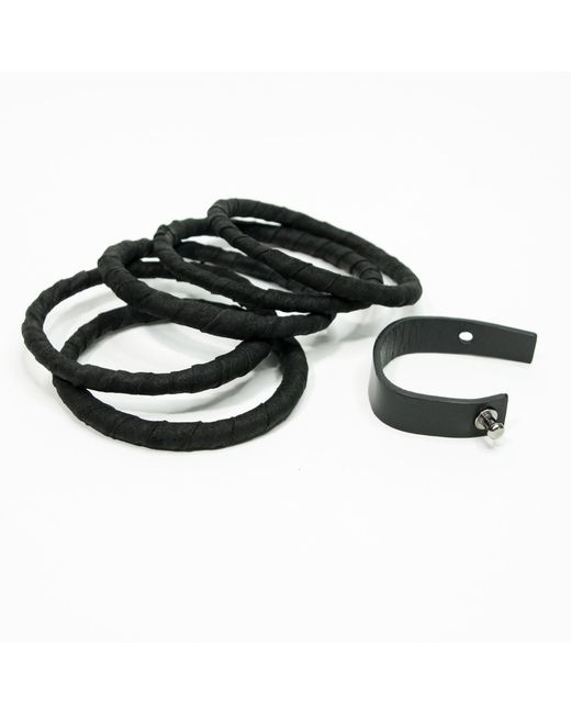 WAIWAI Black Stackable Bangle Leather Bracelet