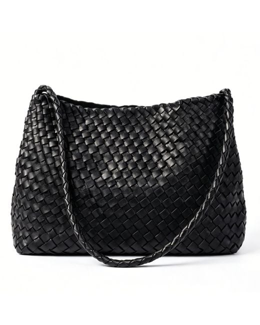 Rimini Black Hand Weaving Vegan Leather Shoulder Bag 'Suzy'