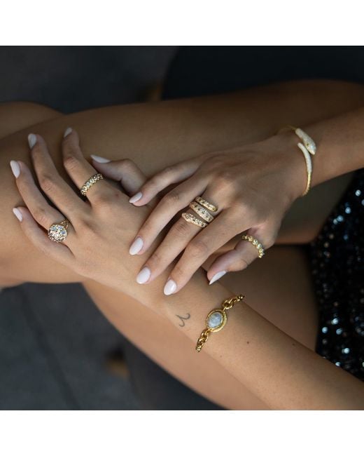 Ebru Jewelry Metallic Eternal Diamond Adjustable Plated Stackable Ring