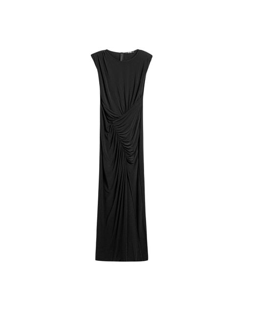 Nocturne Black Ruched Side-Slit Maxi Dress
