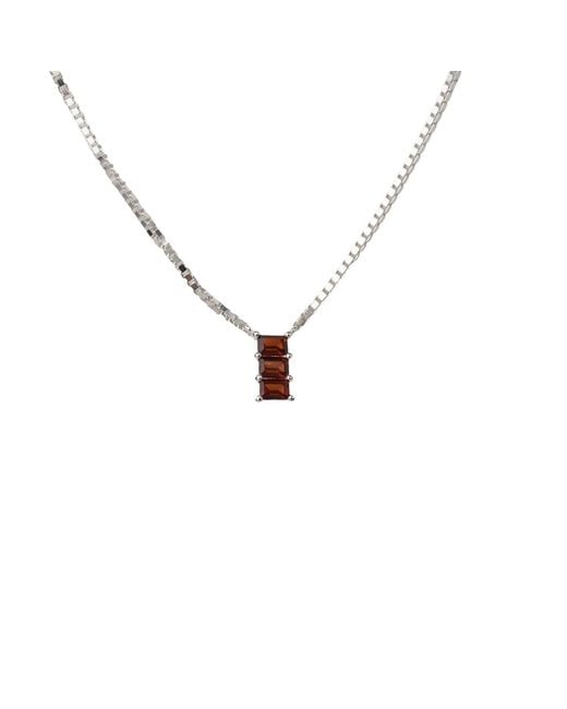 NASI SILVER Metallic Baguette Nahar Necklace- Garnet