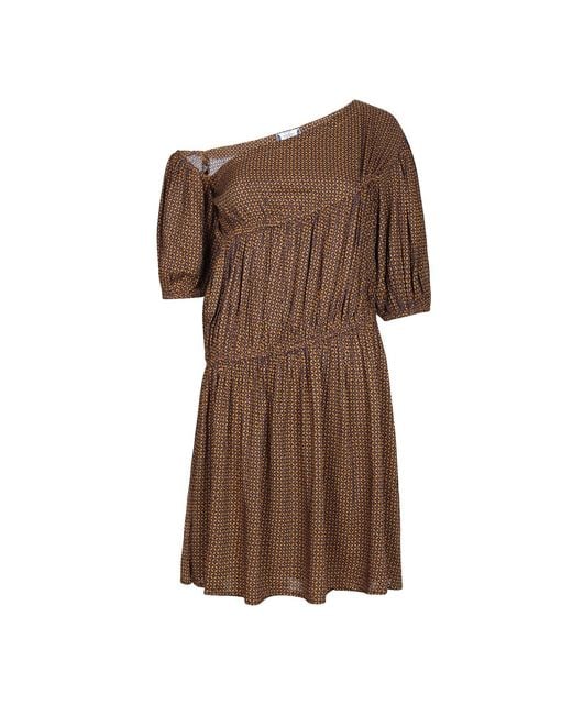 Maison Qala Brown Ochre Bloom Midi Dress