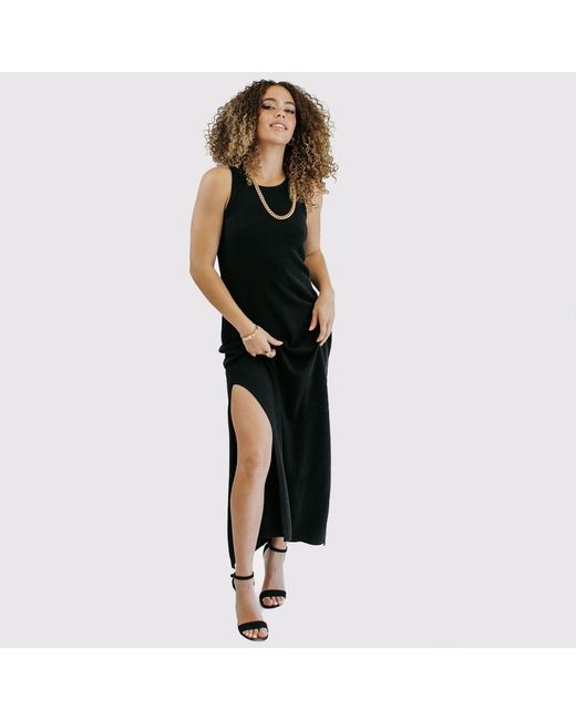 Zenzee Black Cashmere Maxi Dress With Side Slits