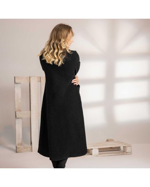 Nikka Place Black Wool Asymmetrical Wrap Cardigan Coat With Buttons And Pockets