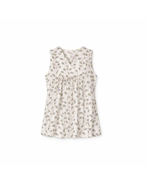 House of Gl Natural Neutrals Nira Cotton Sleeveless V-Neck Blouse With Leaf Print