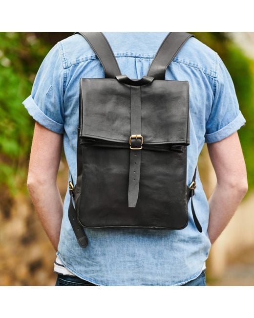 VIDA VIDA Black Leather Roll Top Backpack