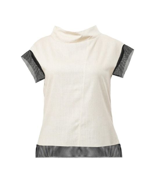 Metamorph White Neutrals Turtleneck Linen Top