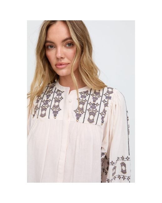 Raffya Natural Neutrals Demi Embroidered Ballon Sleeve Shirt