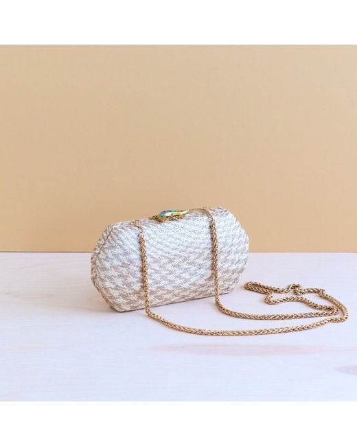 LIKHÂ Natural Neutrals Dusty Rose Houndstooth Clutch