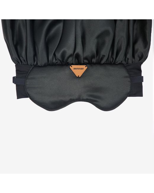 St Cayman Black Ibonnet Adjustable Satin Hair Bonnet Eye Mask With Gel Insert