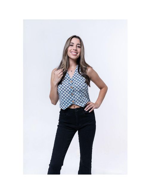 House of Gl White Sage Tailored Cotton Vest Top With V-Neck And Button Front