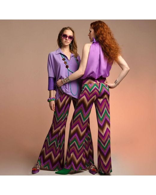 Beatrice von Tresckow Pink Ikat Stretch Bell Bottom Flare Trousers