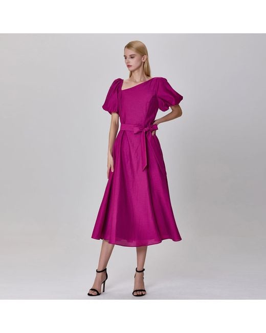 Smart and Joy Pink Fit-And-Flare Asymmetric Collar Dress