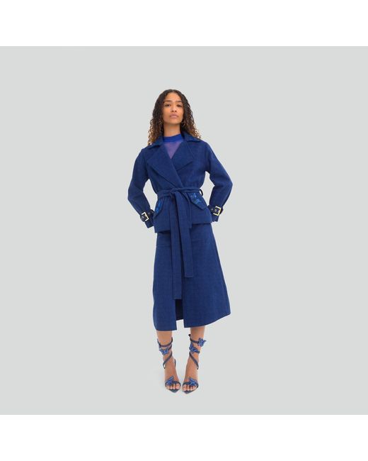 Maui X Lolita Blue Pearl Denim Cropped Trench Jacket