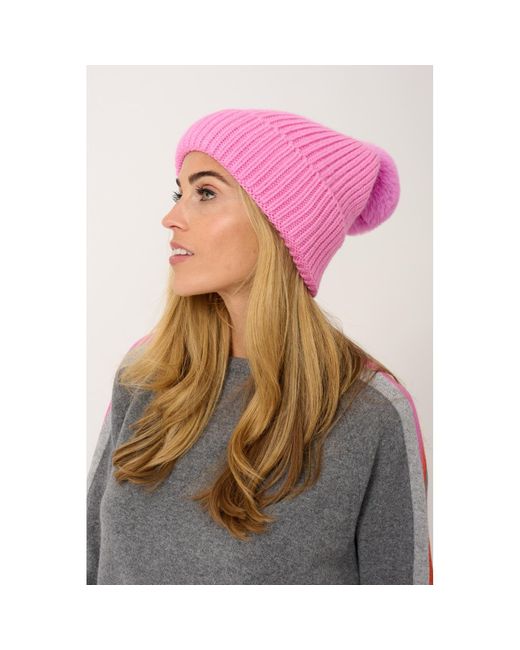 At Last Pink Super Soft Chunky Cashmere Mix Hat With Pom Pom