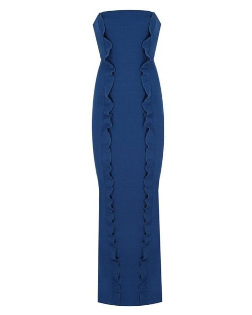 No'design Blue Ruffled Strapless Maxi Dress