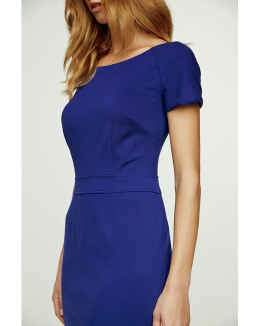 Conquista Blue Fitted Electric Cap Sleeve Dress Punto