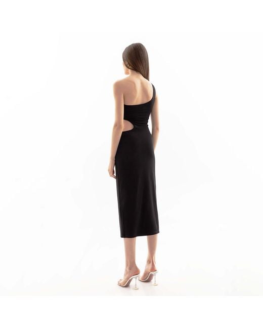 Nissa Black One-Shoulder Cut-Out Midi Dress