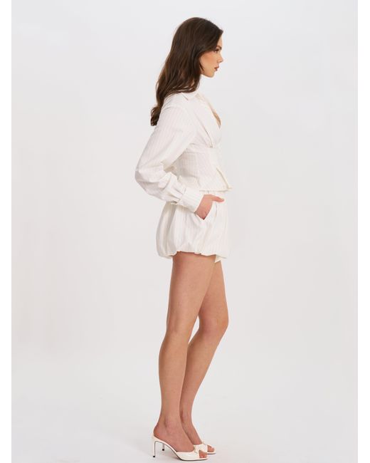 Miss Circle New York White Sylvie Pinstripe Bubble Shorts