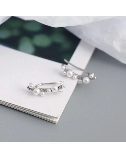 Angel Barocco Metallic Minimalist Freshwater Pearl Climber Earrings