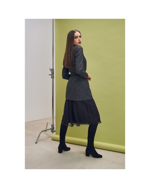AVENUE No.29 Black Double Breasted Striped Wool Blazer