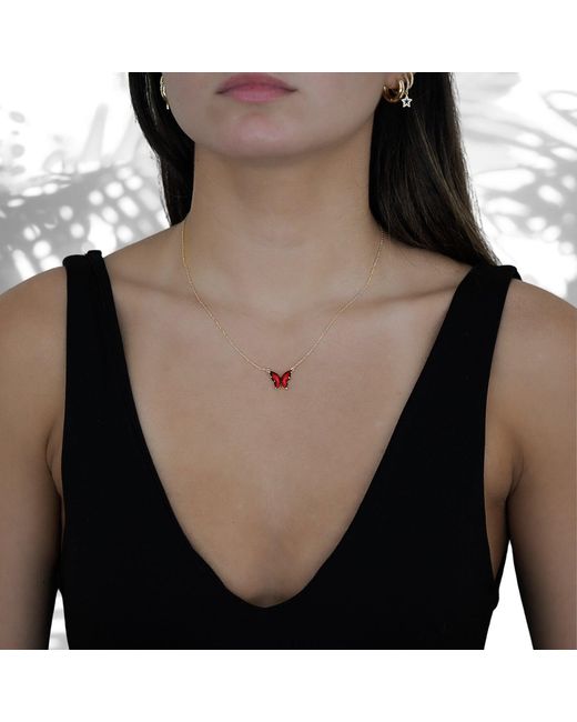 Ebru Jewelry Red Joy Enamel Butterfly Necklace