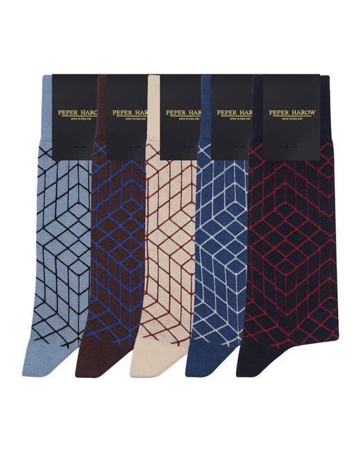 Peper Harow - Made in England Blue Puzzle Socks – Bundle for men