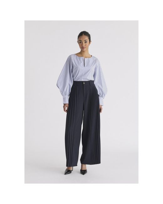 Paisie Blue Striped Volume Sleeve Blouse With Matching Belt