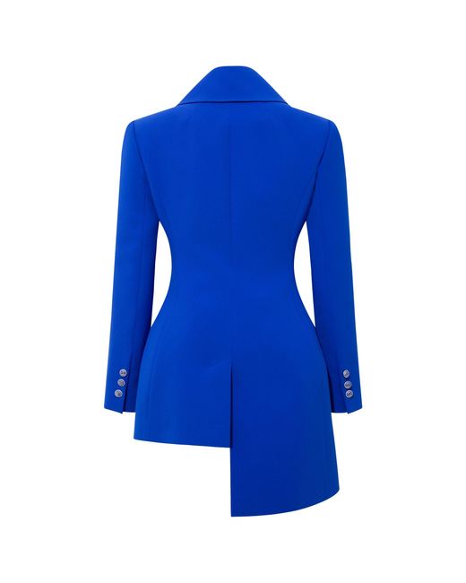 Femponiq Blue Asymmetric Double Breasted Tailored Blazer