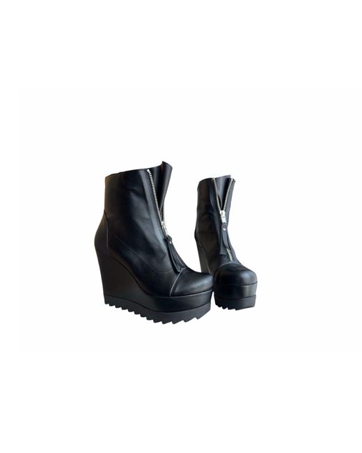 Adrenaline Fashion Blue Handcrafted Leather Wedge Ankle Boots With Zipper – Genuine Leather Designer Handmade Boots