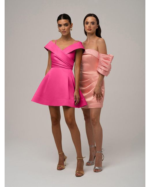 Tia Dorraine Pink Easy To Love Flared Satin Mini Dress Hot