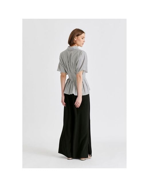 Paisie Gray Striped Shirt With Waist Pleats
