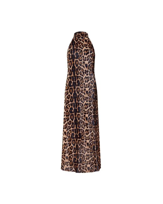 Sour Figs Brown Neutrals Halterneck Leopard Velvet Maxi Dress