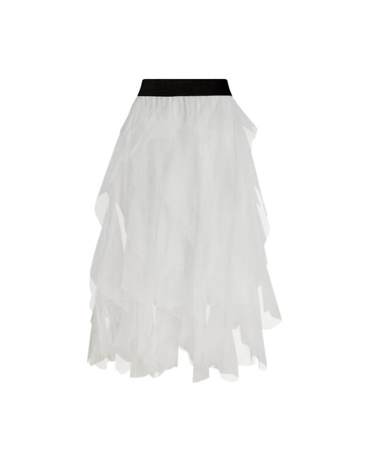 James Lakeland White Tulle Ruffle Midi Skirt