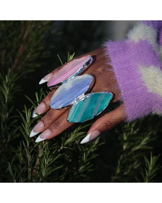 YAA YAA LONDON Blue Sterling Grande Aqua Gemstone Adjustable Ring