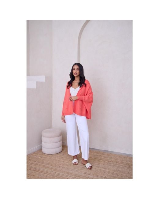 Saachi Pink Open Front Oversized Coral Cardigan Sweater