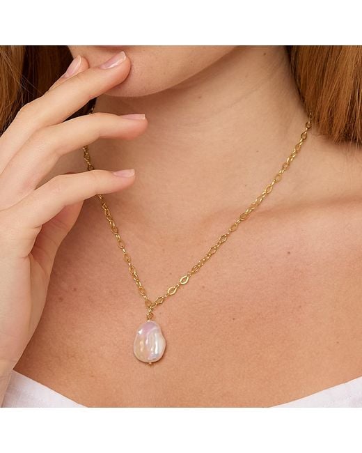Pearls of the Orient Online Metallic Decus Keishi Pearl Drop Necklace On Soft Diamond Shape Plate Chain