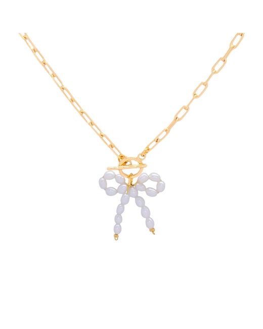 VALERIE CHIC Metallic Pearl Bow Chain Necklace 18K