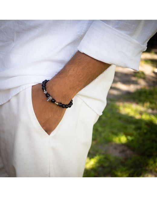 Ebru Jewelry Metallic Courage Onyx Skull Bracelet for men