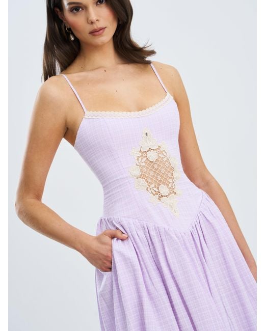 Miss Circle New York Purple Jaclyn Lace Trim Cutout Seersucker Midi Dress