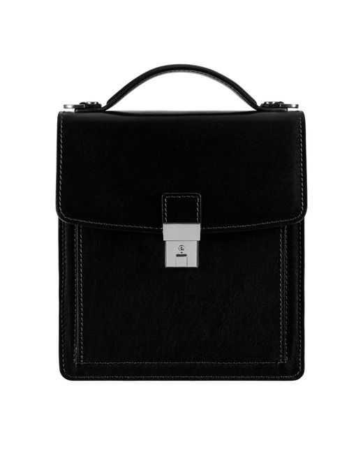 Time Resistance Black Small Leather Briefcase for men