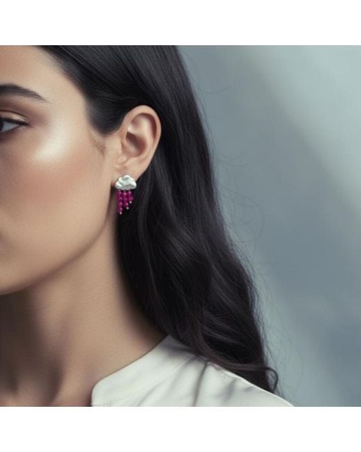 Way to Chic Red Cloud Stud Earrings With Agate Beads