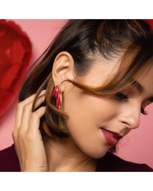 Gold & Honey Pink Double Hoop Earrings
