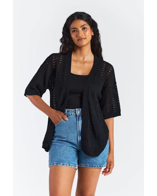 Brodie Cashmere Black Open Stitch Kimono