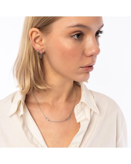 Spero London Metallic Oval Rectangular Sterling Hoop Earring
