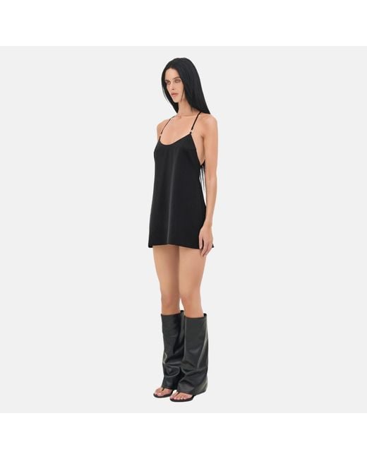 OW Collection Black Lindsey Satin Slip Mini Dress
